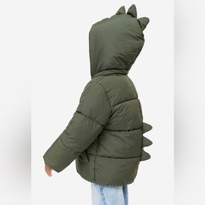 H&M New 5/6 Dinosaur Hood Coat Jacket Olive Green Water Repellent